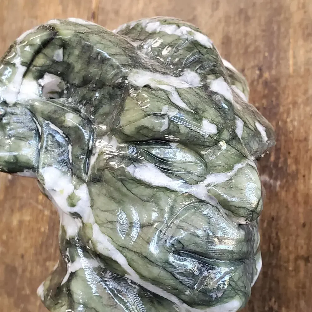 Velnias Horned Bust Serpentine Jade Demon Head Bust Crystal Skull 1740 grams